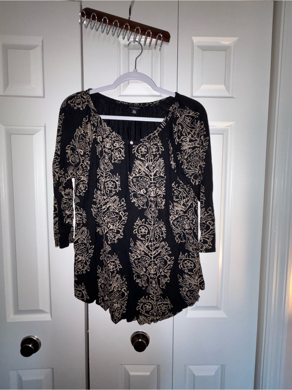Lucky Brand Black Tunic with Cream Floral Print